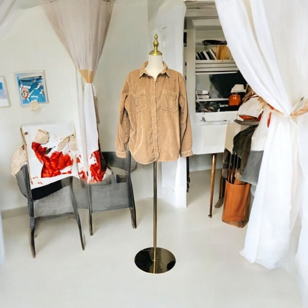 American Eagle Women's Corduroy Button-Up Shirt M Tan Brown Camel